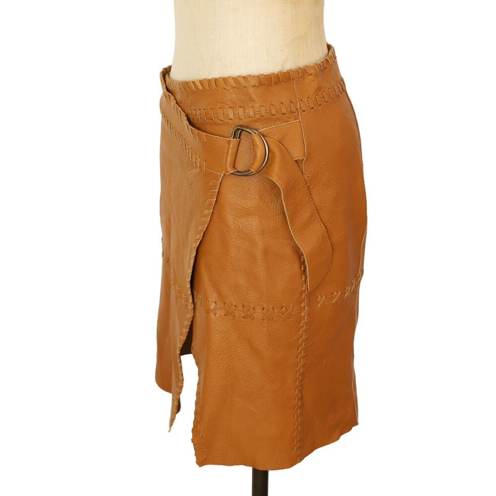FREE PEOPLE We The Free Belted Lamb Leather Statement Wrap Skirt 27 Brown B80 - Picture 5 of 6